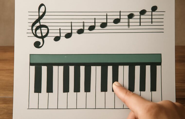 Illustration of treble clef notes on staff and g clef notes